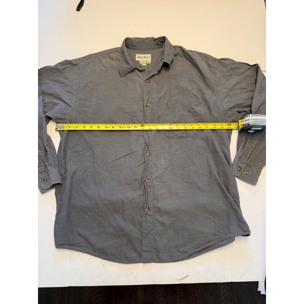 Eddie Bauer Mens Large Grey Micro Check Cotton Button Down Shirt Long Sleeve - Picture 6 of 7